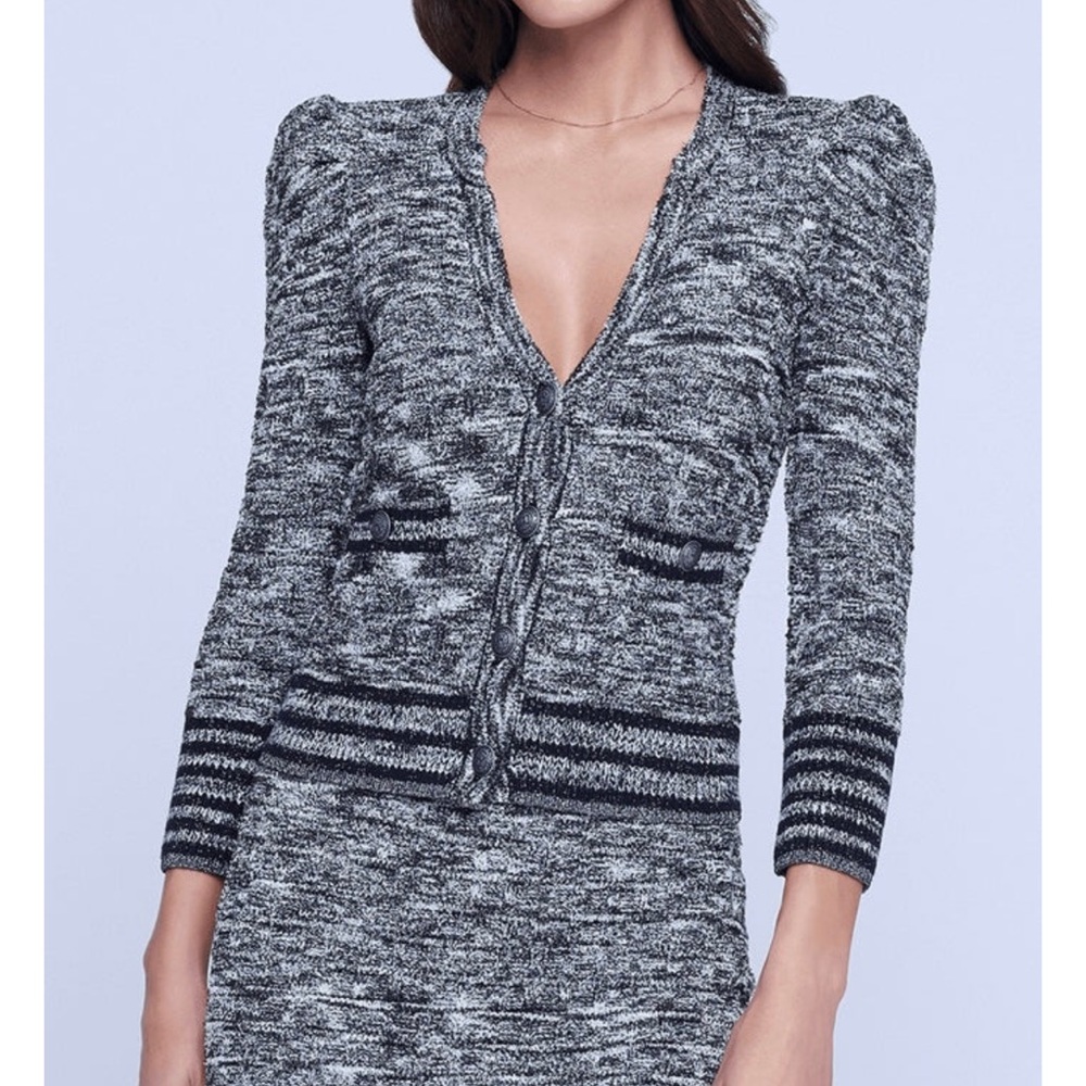 L'Agence Black Jenni Puff Sleeve Fitted Cardigan Blazer